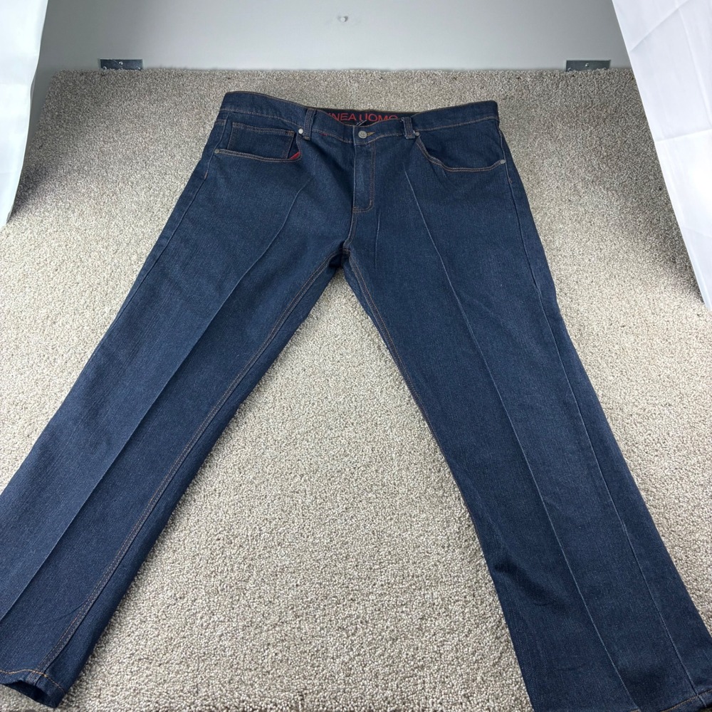 LINEA UOMO Mens 42x34 Relaxed Straight Leg Dark‎ Wash Denim Jeans